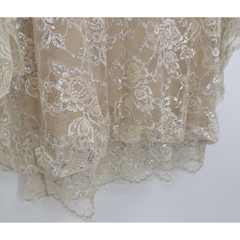Eci Lace Ivory Beige Blouson Sheer 100% Nylon Blend Lined Blouse Sz L Event - Picture 5 of 9